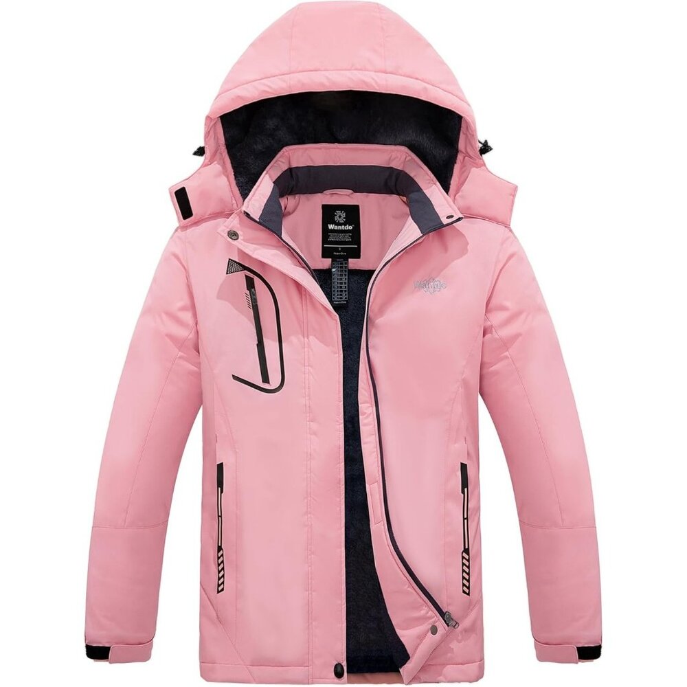 Women's Dark Pink Mountain Waterproof Ski Jacket Hooded Coat Cozy Winter